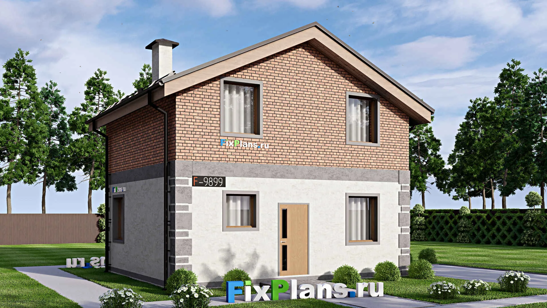 F-9899 - Проект дома с мансардой 9 на 9, площадью 90 м² с 4 спальнями