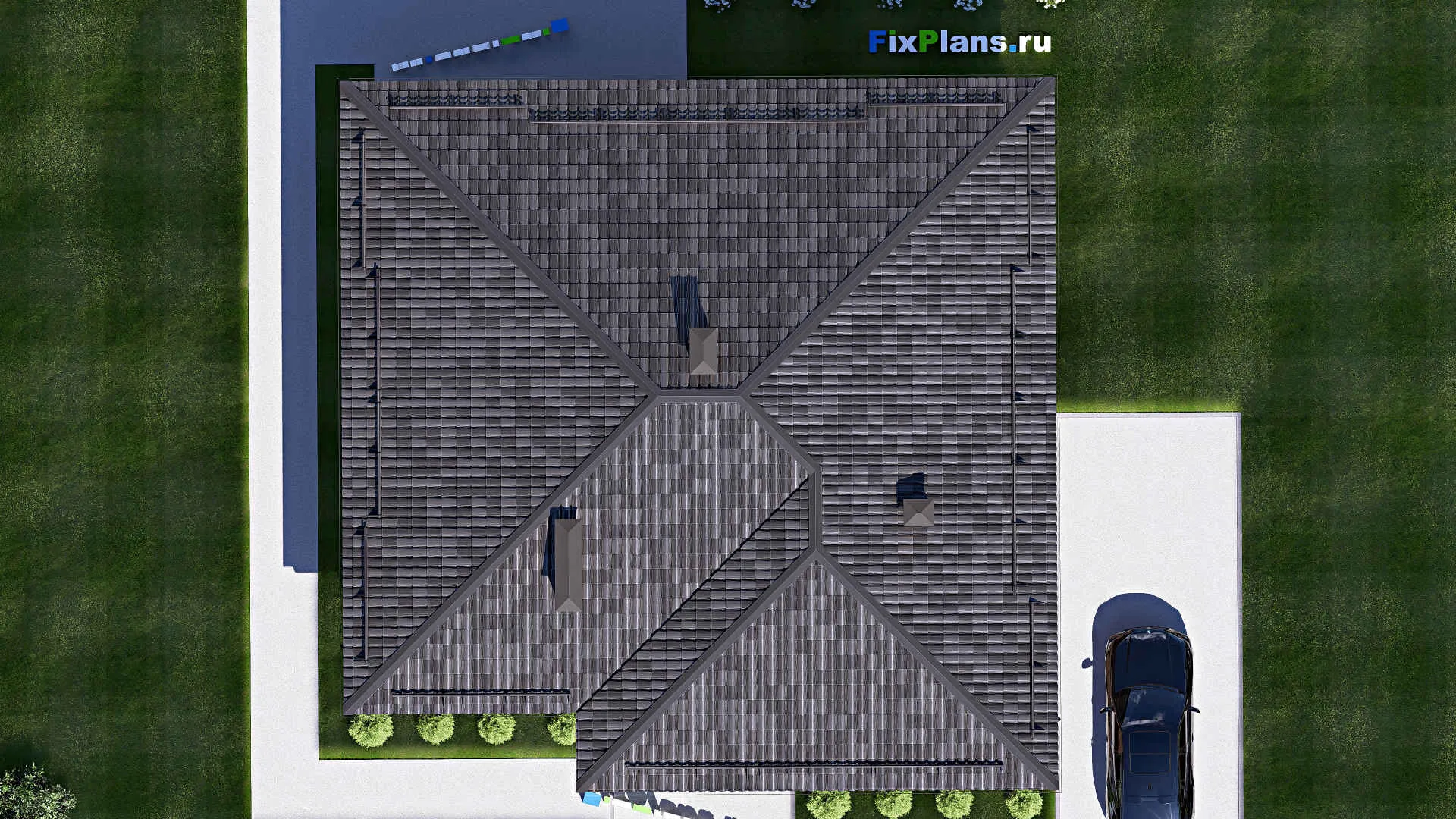 F-17792 - План одноэтажного дома 15 на 15, площадью 160 м² с террасой и 3 спальнями