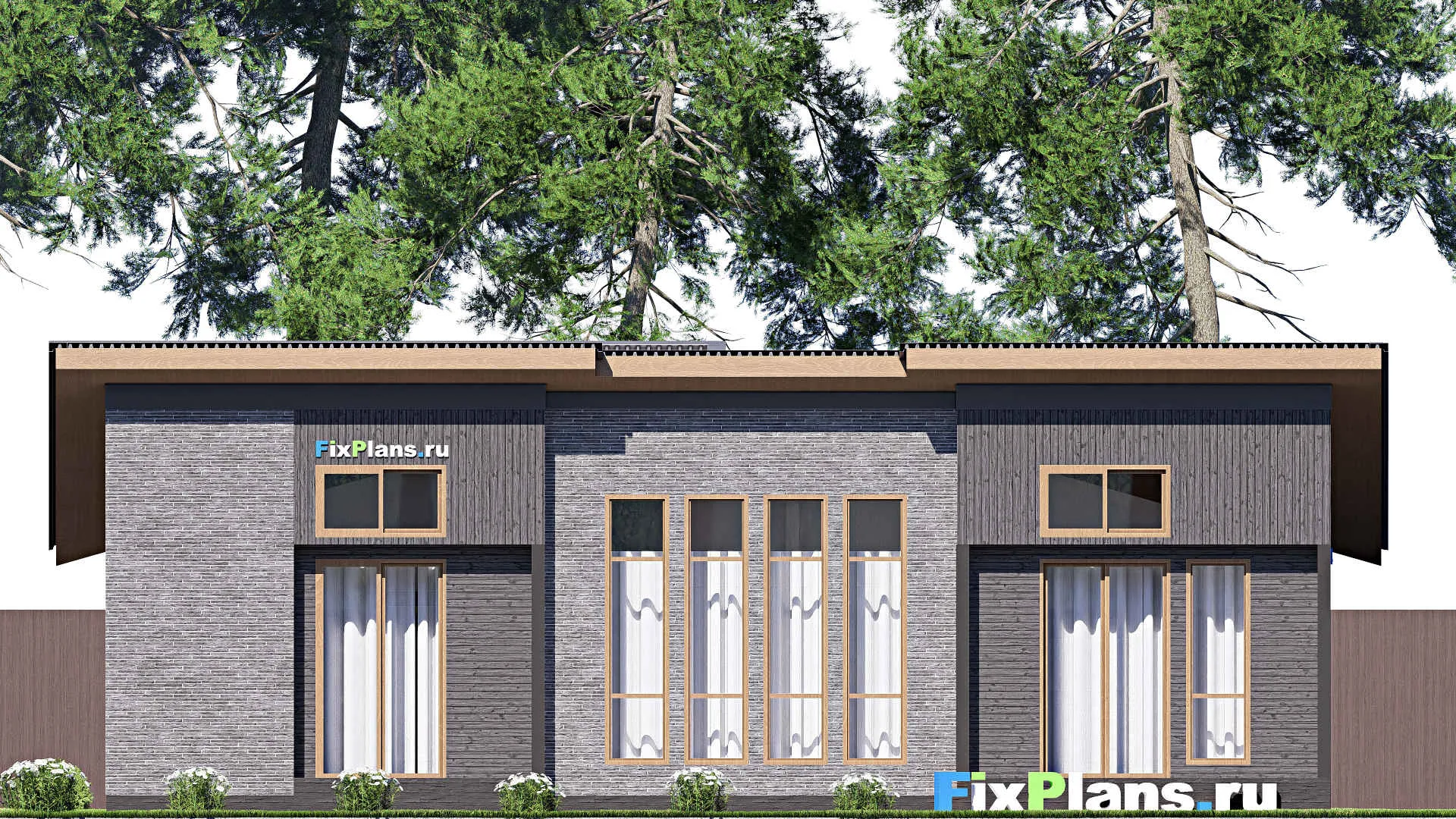 F-20159 - Проект одноэтажного дома 15 на 22, площадью 200 м² с террасой, баней, гаражом на 2 машины и 3 спальнями