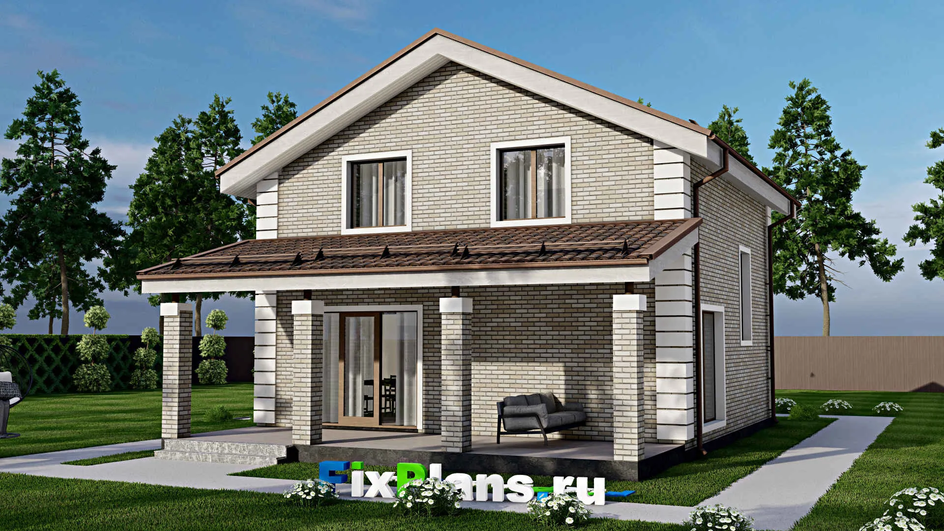 F-9854 - Проект дома с мансардой 10 на 15, площадью 160 м² с террасой и 3 спальнями