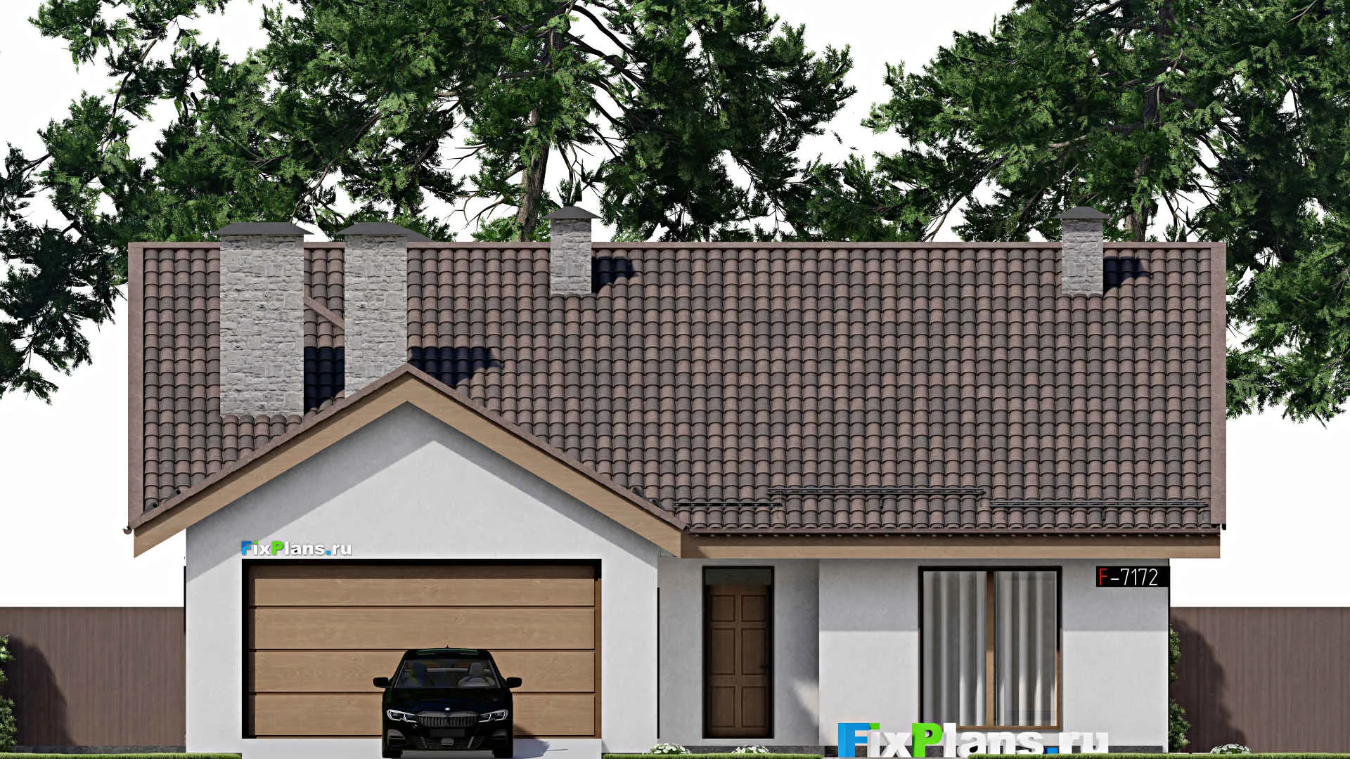 F-7172 - Проект дома с мансардой 14 на 19, площадью 330 м² с террасой, гаражом на 2 машины и 3 спальнями