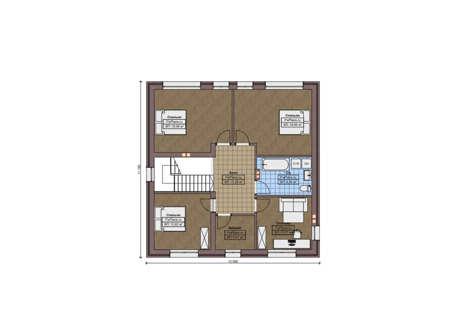 F-6425 - Планы дома с мансардой 11 на 16, площадью 220 м² с террасой и 5 спальнями