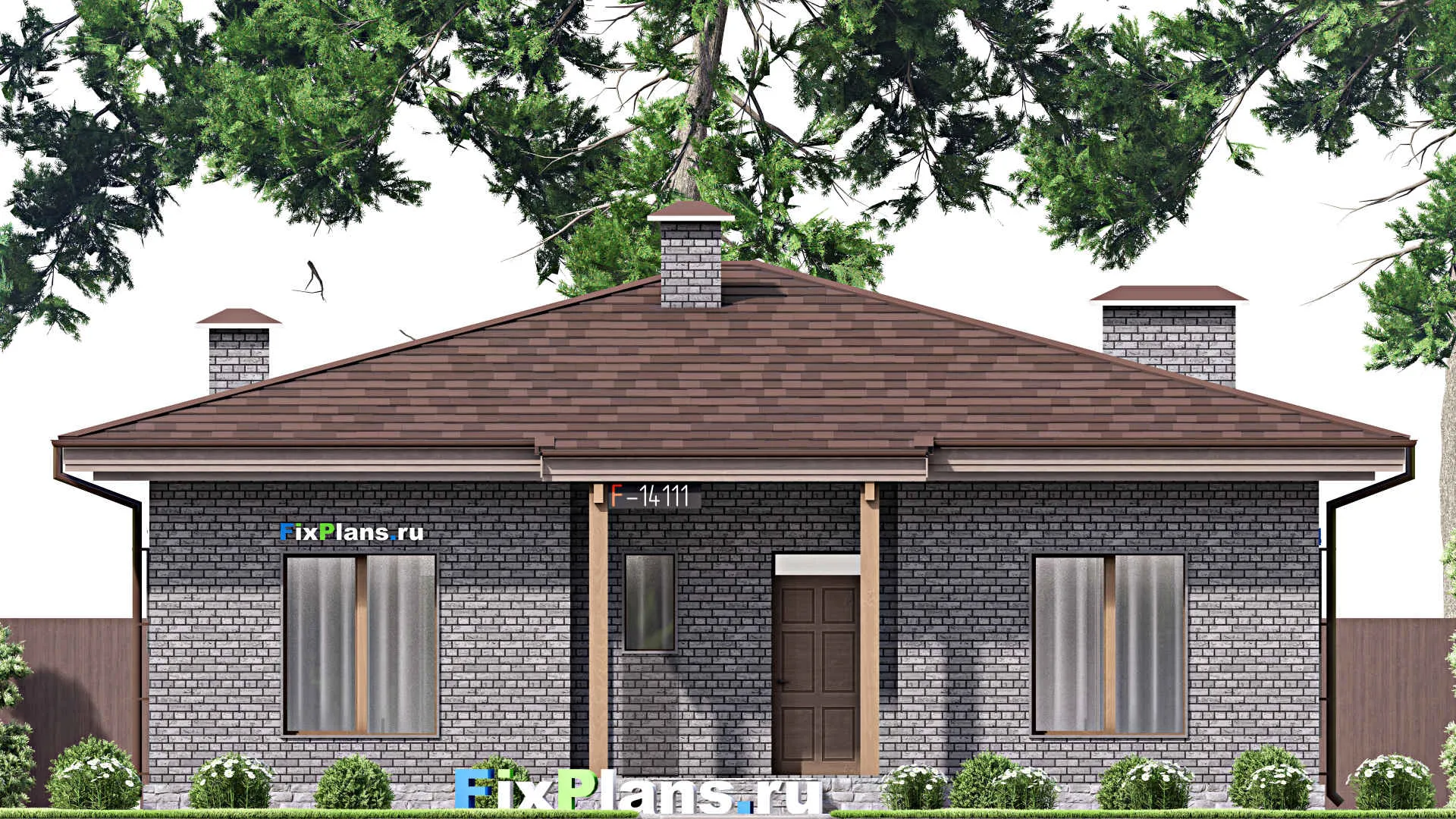 F-14111 - Проект одноэтажного дома 13 на 17, площадью 160 м² с террасой и 3 спальнями