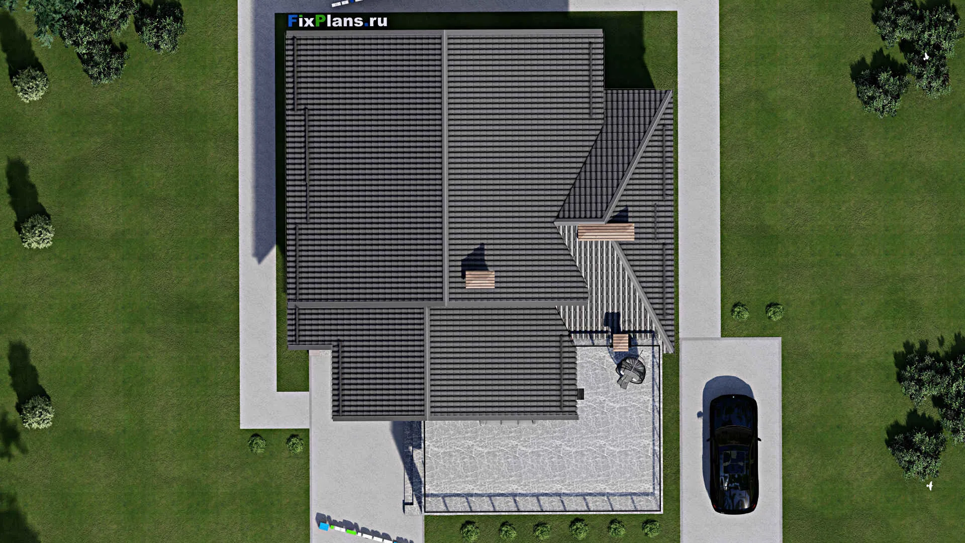 F-4994 - Проект дома с мансардой 15 на 15, площадью 350 м² с террасой, балконом и 4 спальнями