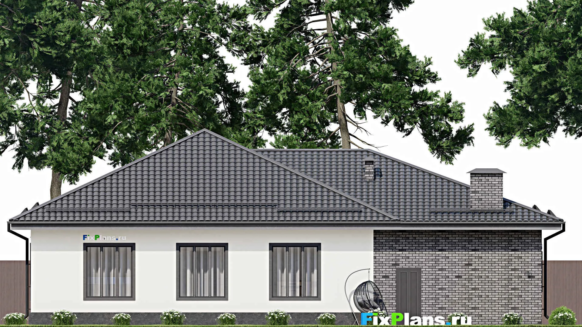 F-3644 - Проект одноэтажного дома 14 на 19, площадью 200 м² с гаражом на 2 машины и 3 спальнями