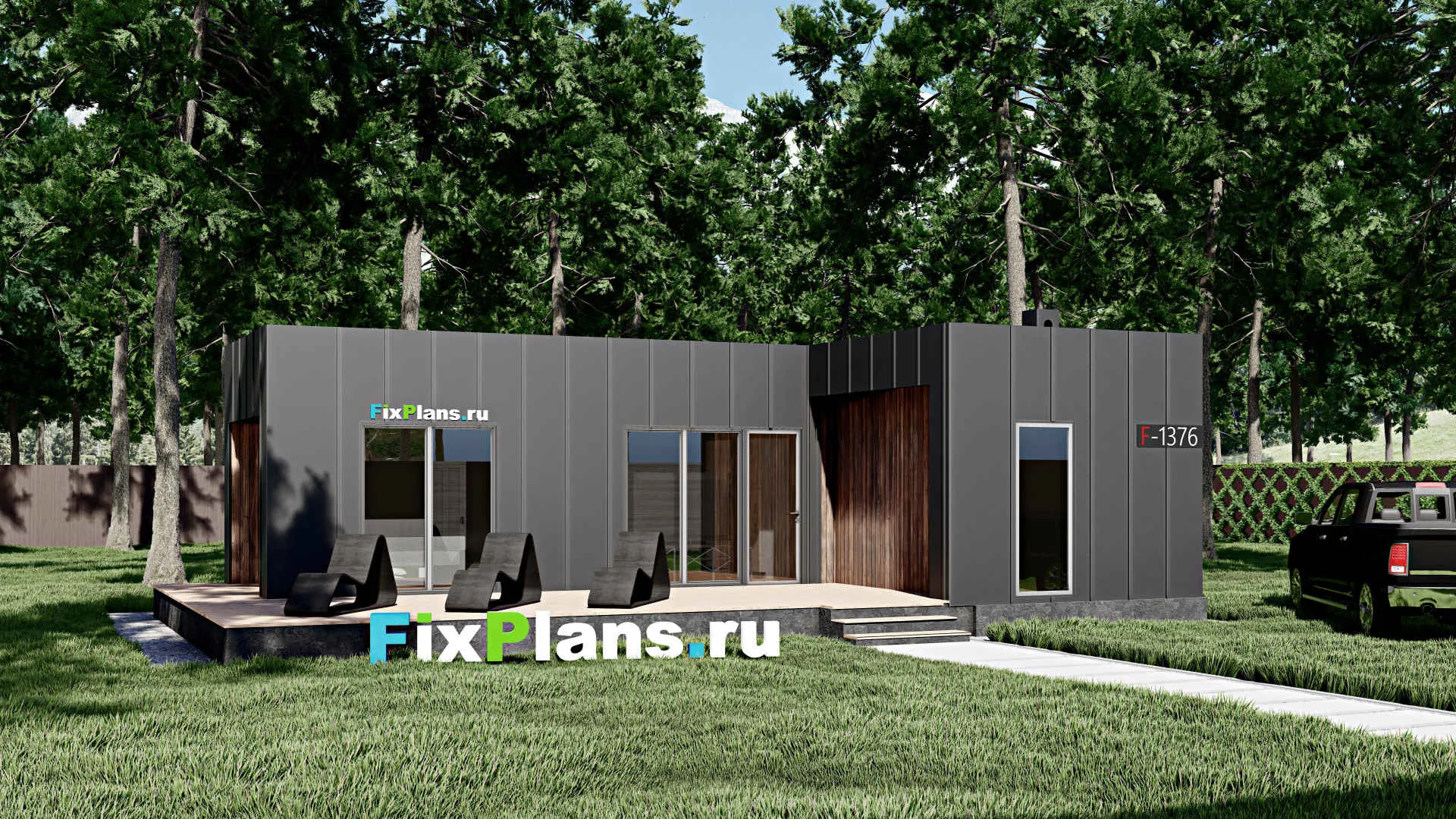 F-1376 - Проект бани 8 на 12, площадью 80 м² с терассой, санузлом и спальней