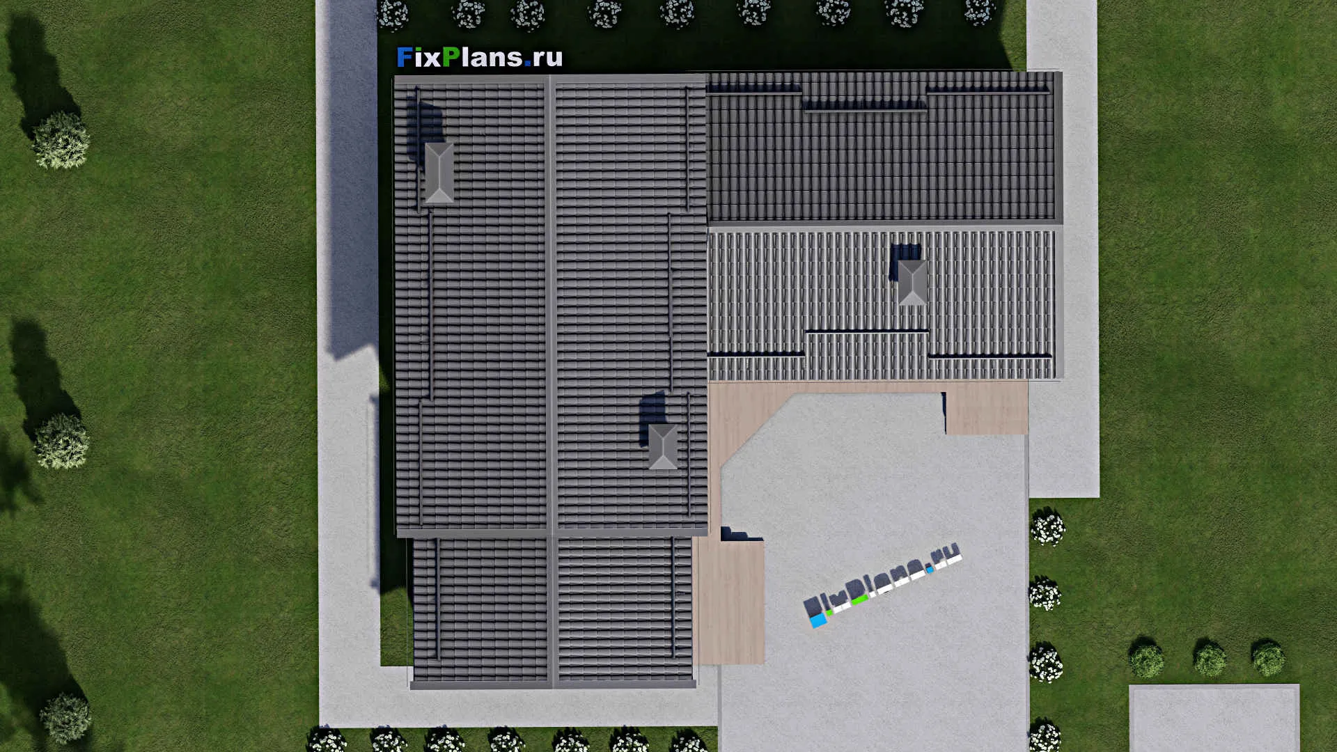 F-5084 - Проект дома с мансардой 10 на 15, площадью 170 м² с террасой, баней и 2 спальнями