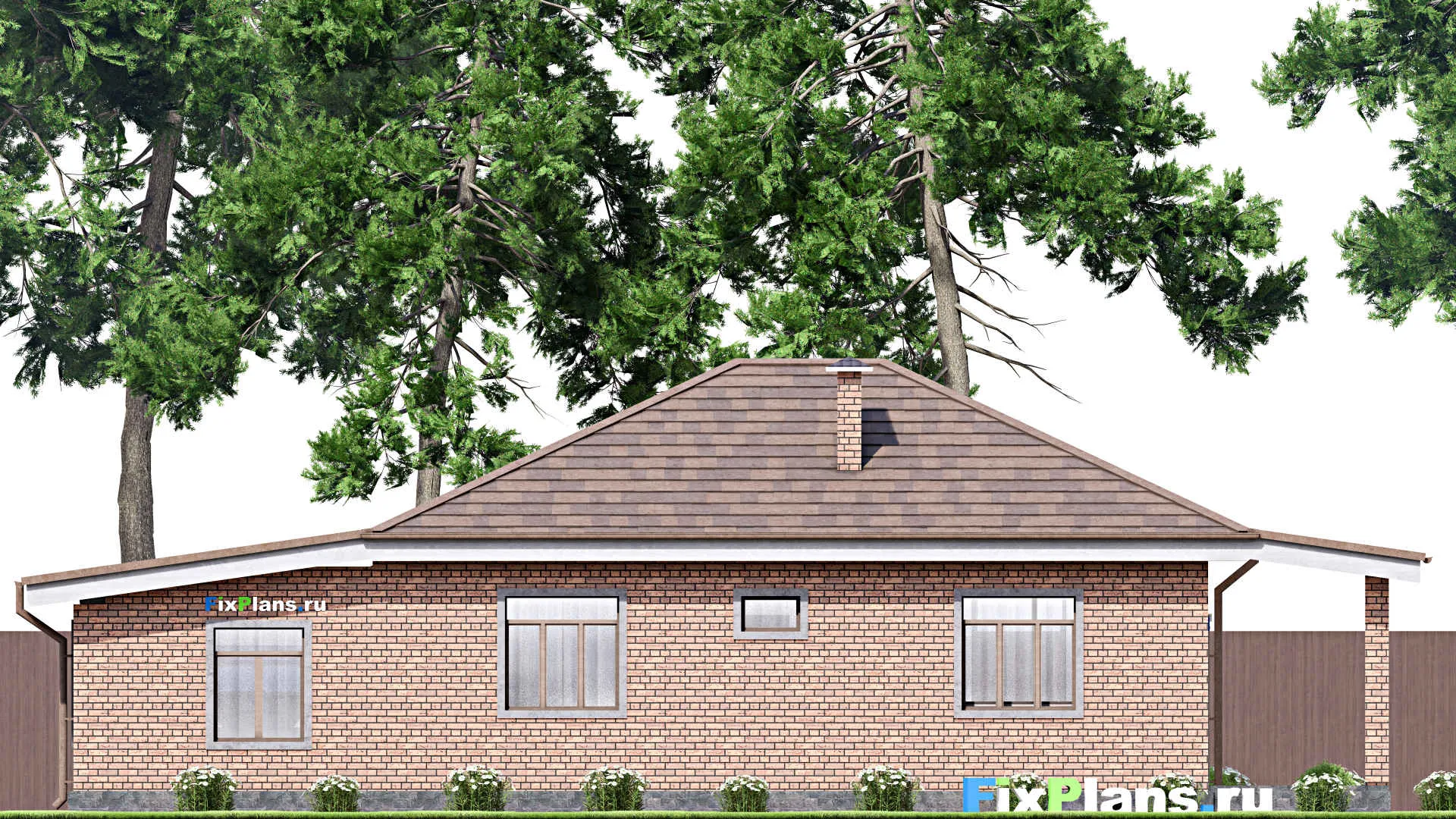 F-12626 - Проект одноэтажного дома 10 на 17, площадью 120 м² с террасой, гаражом на 1 машину и 2 спальнями