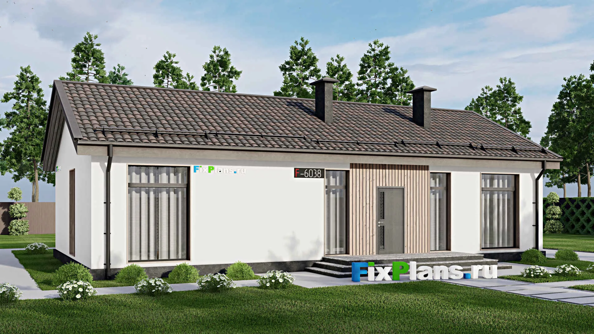 F-6038 - Проект одноэтажного дома 9 на 16, площадью 140 м² с террасой и 3 спальнями
