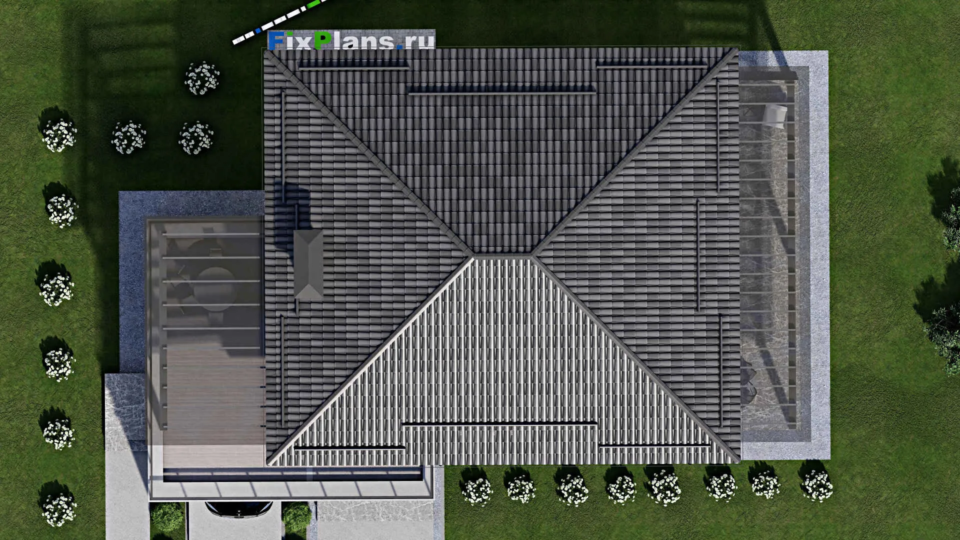 F-2438 - Проект двухэтажного дома 12 на 16, площадью 250 м² с террасой, балконом, гаражом на 1 машину и 4 спальнями