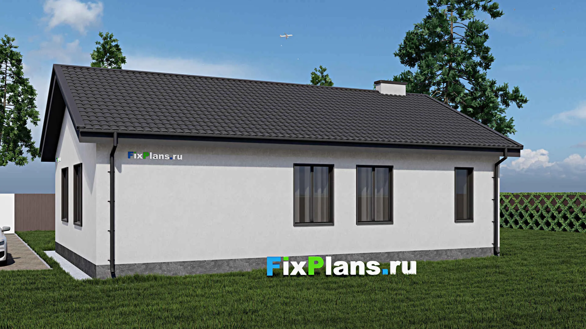 F-0872i - Проект одноэтажного дома 12 на 15, площадью 130 м² с террасой и 3 спальнями