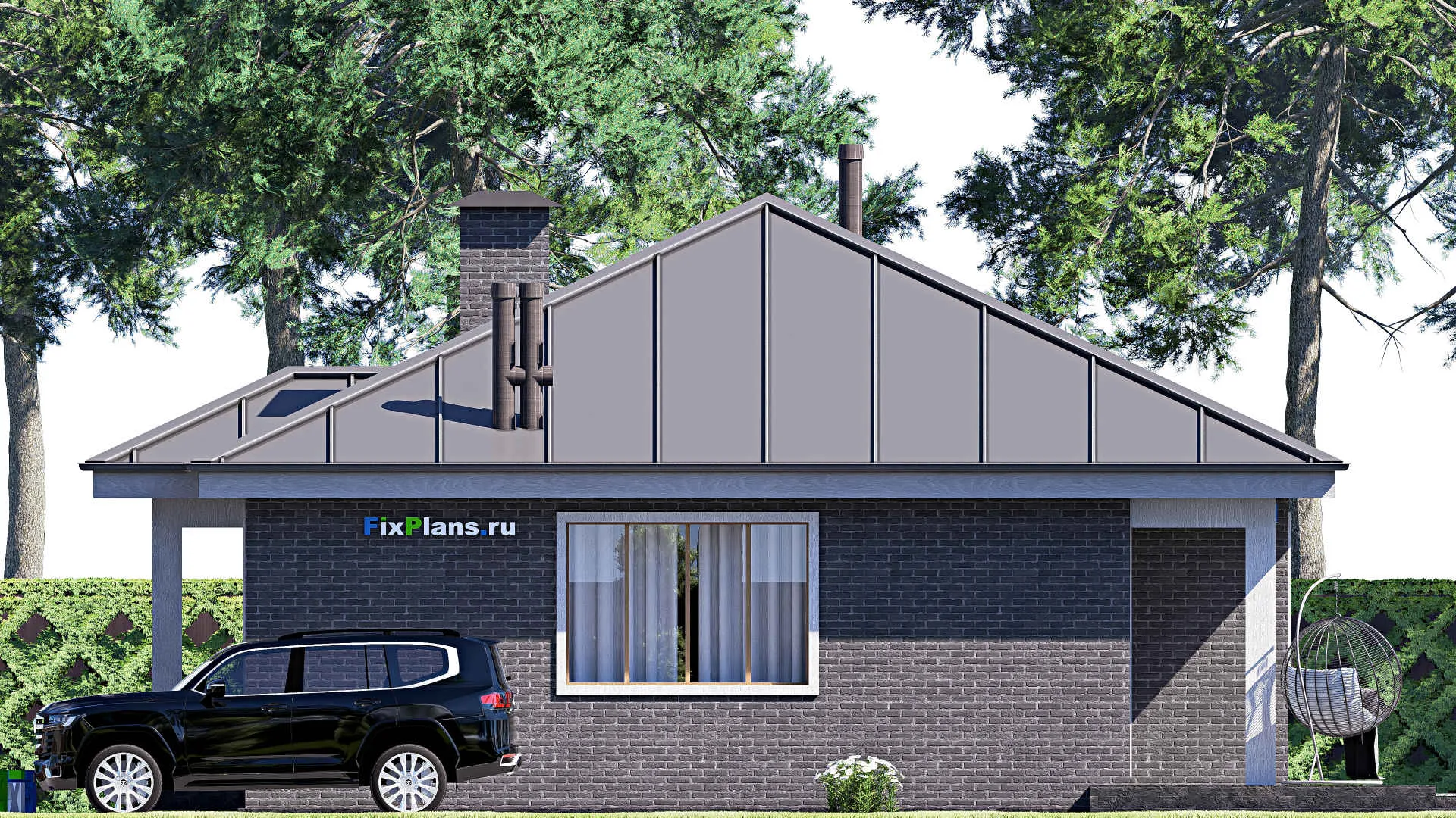F-19466 - Проект одноэтажного дома 13 на 14, площадью 120 м² с террасой и 3 спальнями