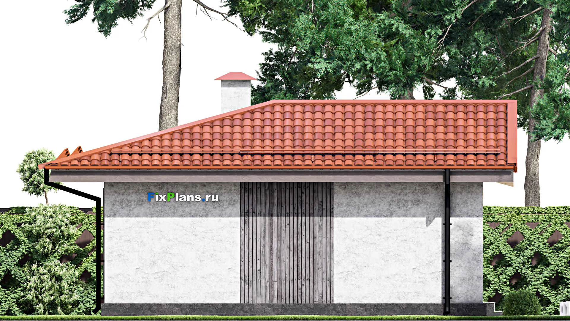 F-12959 - Проект одноэтажного дома 9 на 9, площадью 60 м² с террасой и 2 спальнями