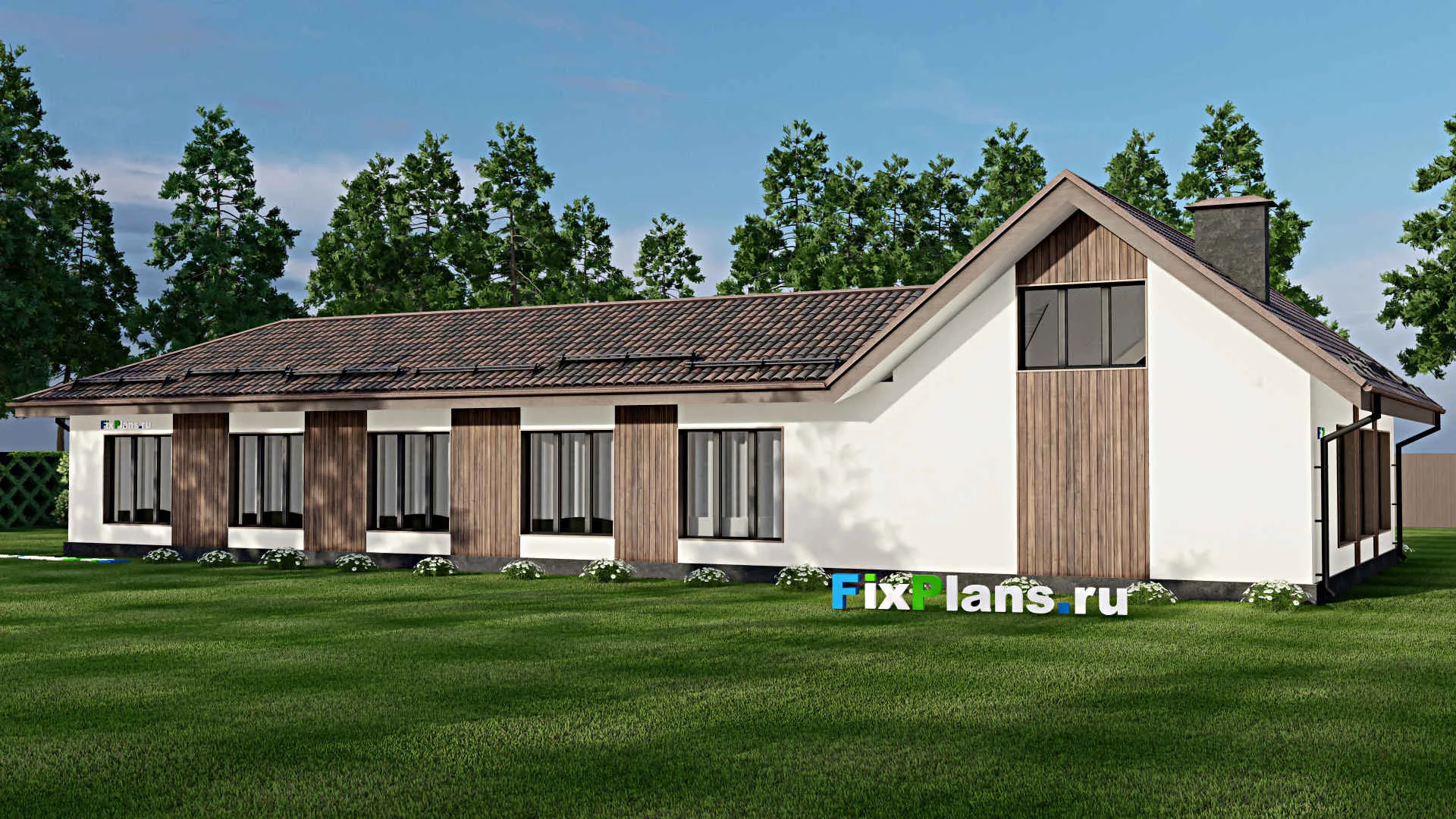 F-3986 - Проект одноэтажного дома 13 на 27, площадью 200 м² с 5 спальнями