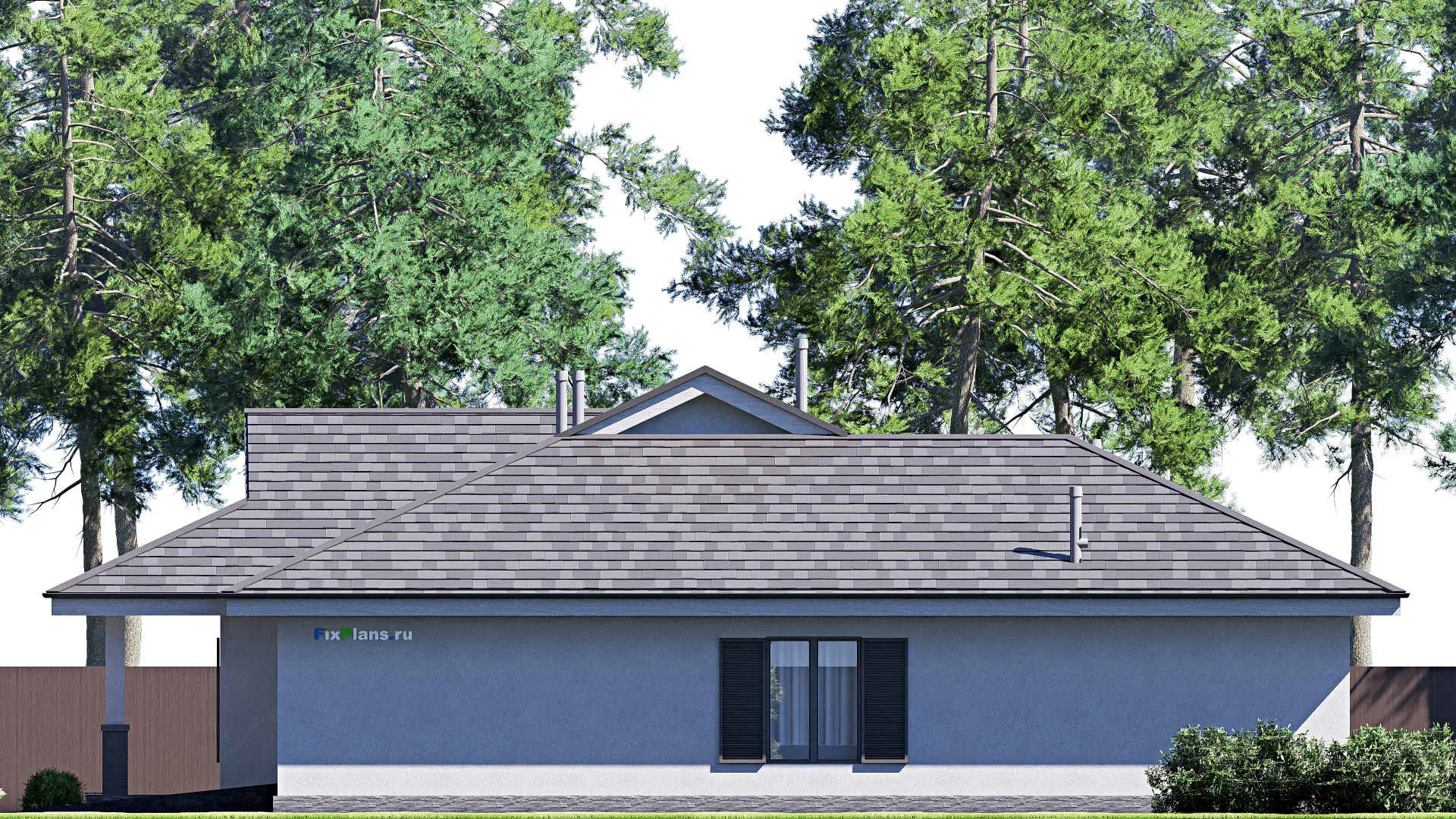 F-20096 - Проект одноэтажного дома 20 на 24, площадью 320 м² с террасой, гаражом на 2 машины и 5 спальнями