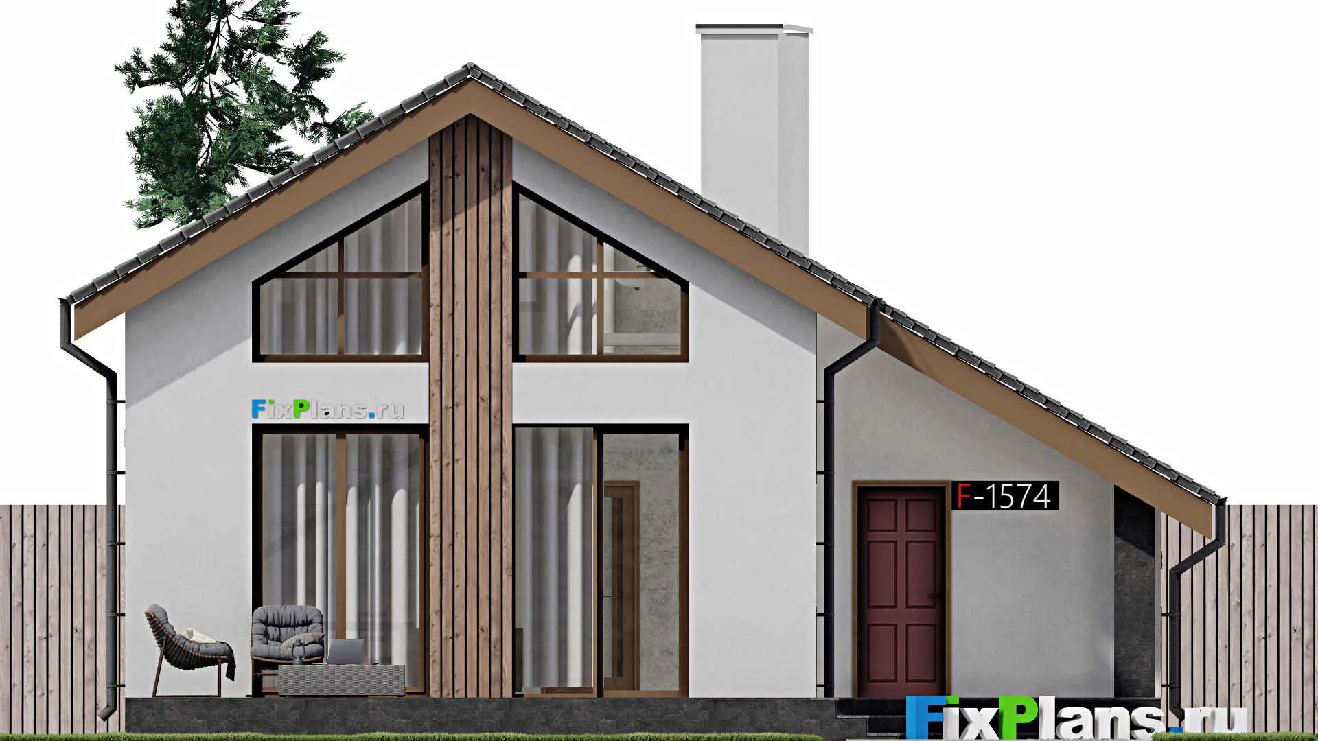 F-1574 - Проект дома с мансардой 10 на 11, площадью 110 м² с террасой и 2 спальнями