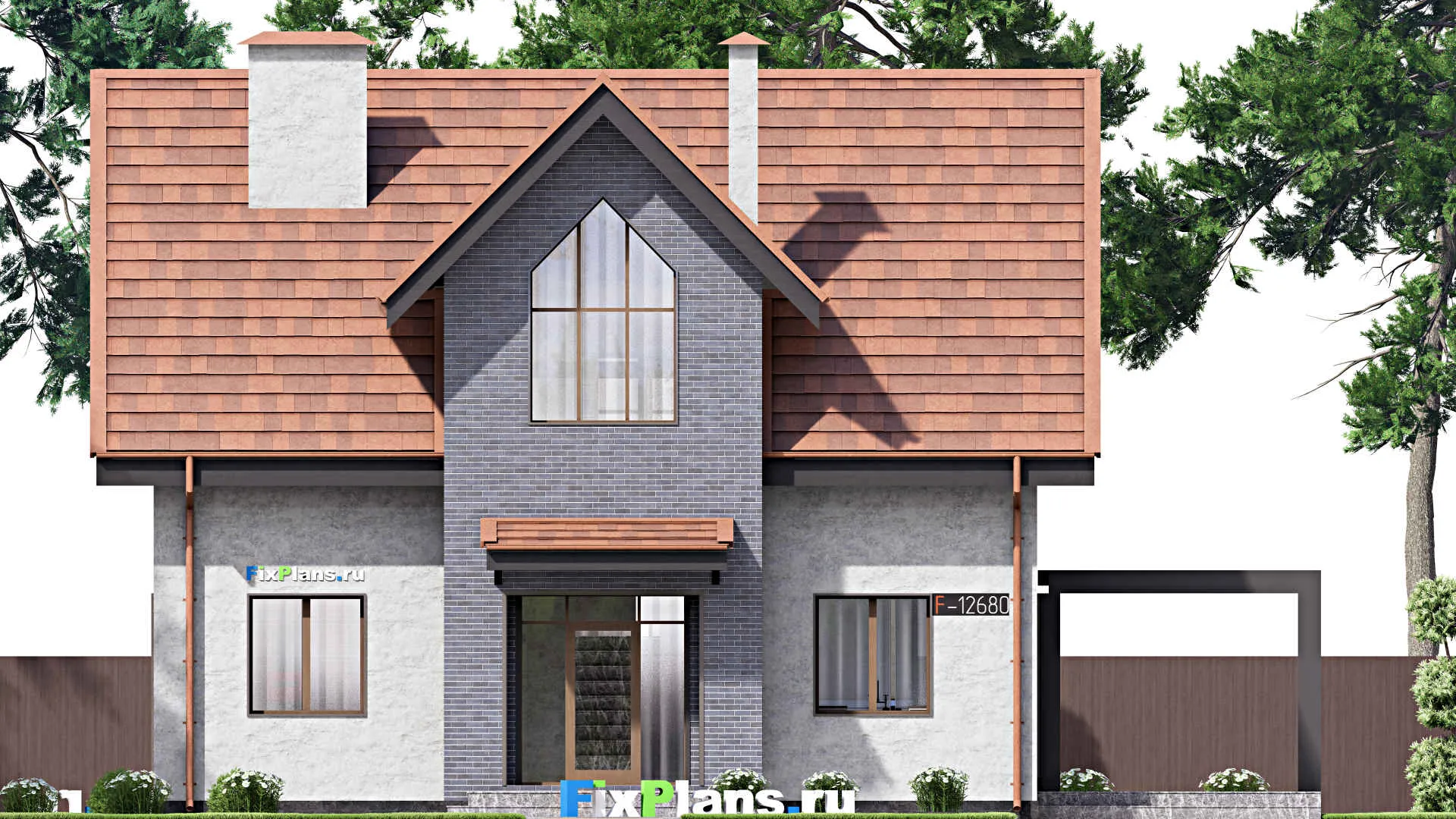 F-12680 - Проект дома с мансардой 12 на 16, площадью 160 м² с террасой и 3 спальнями