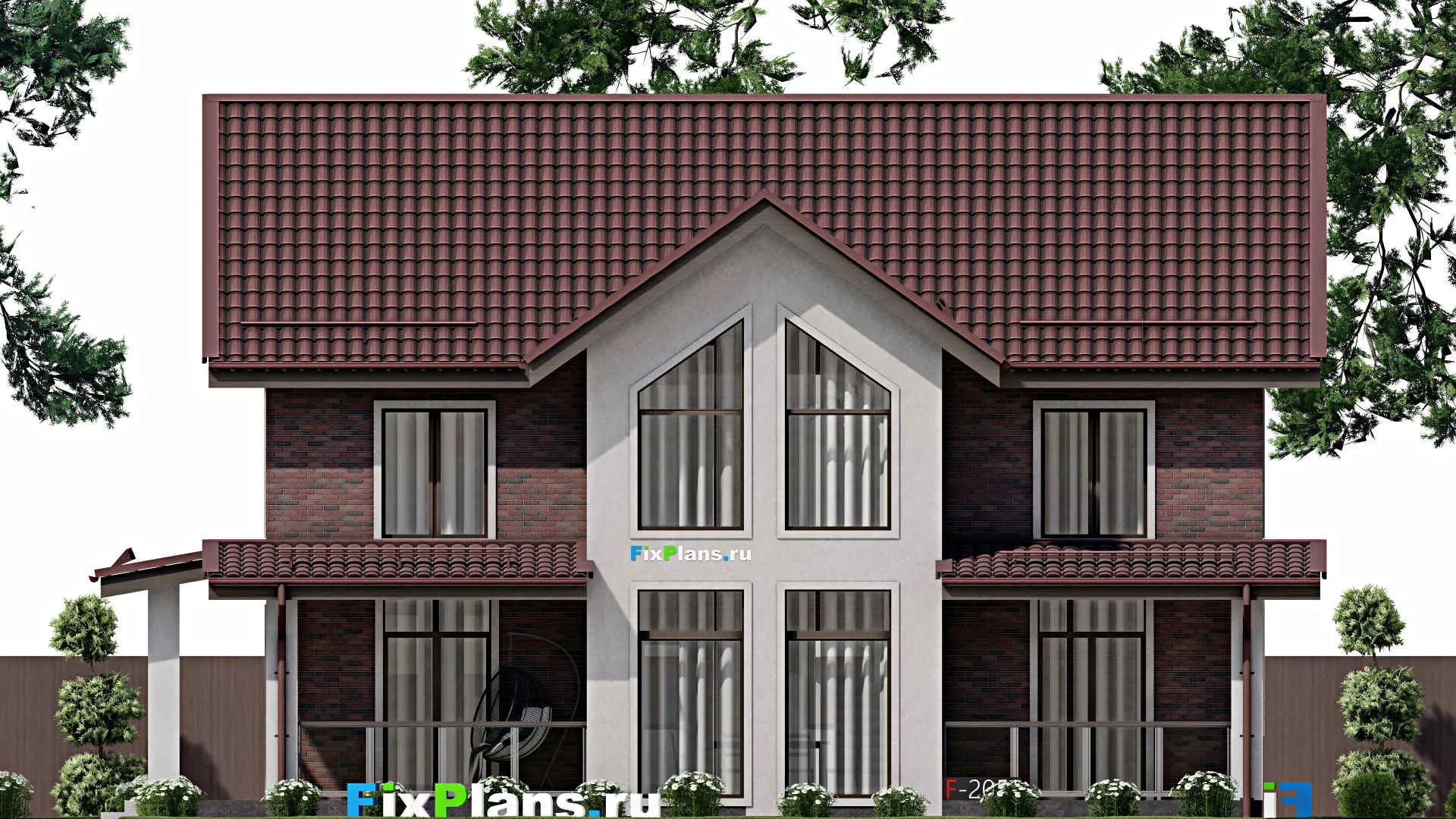 F-2051 - Проект дома с мансардой 10 на 13, площадью 170 м² с террасой и 4 спальнями