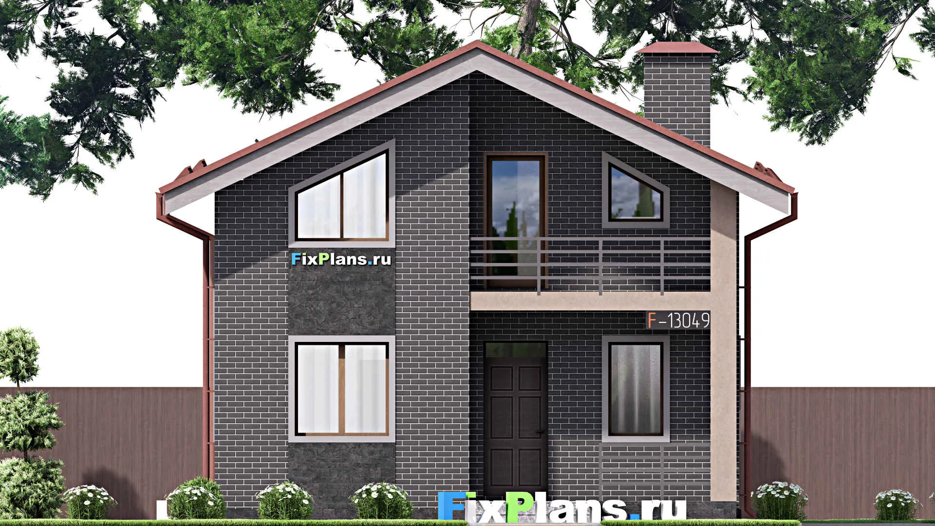 F-13049 - Проект дома с мансардой 9 на 10, площадью 110 м² с балконом и 4 спальнями