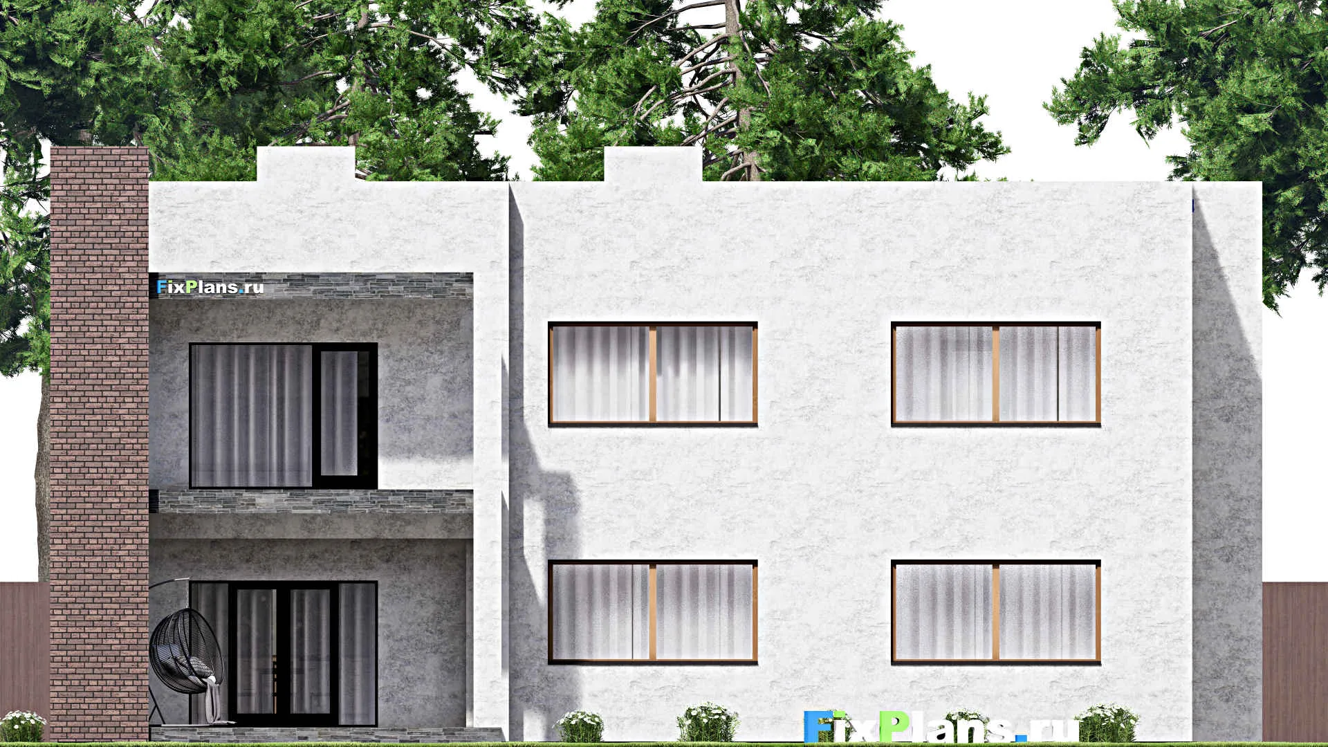 F-11978 - Проект двухэтажного дома 17 на 18, площадью 340 м² с террасой, балконом, гаражом на 2 машины и 3 спальнями