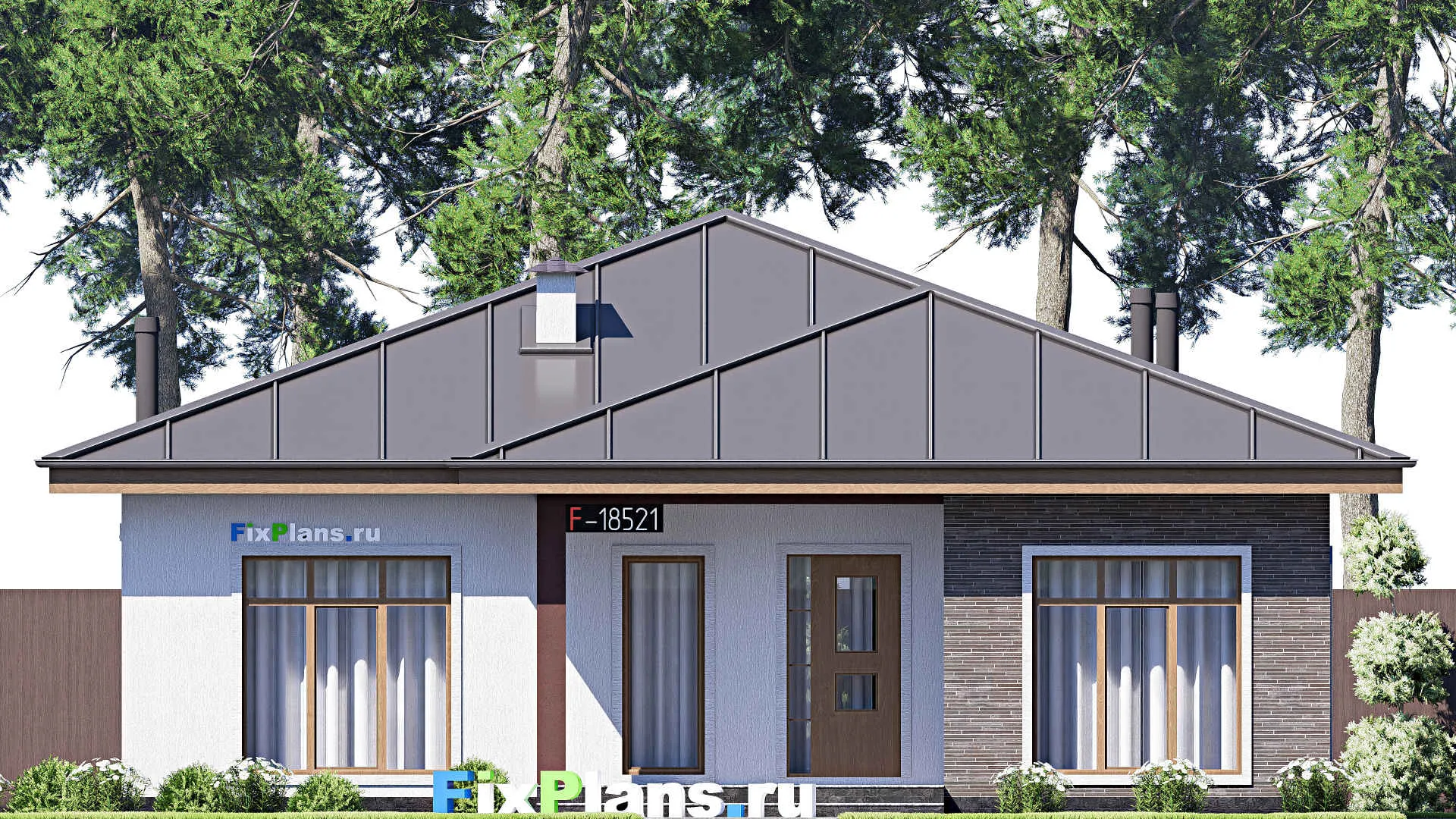 F-18521 - Проект одноэтажного дома 13 на 17, площадью 160 м² с террасой и 3 спальнями