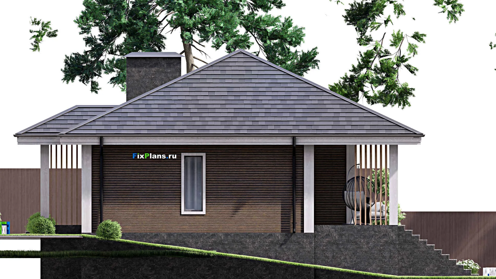 F-14678 - Проект одноэтажного дома 13 на 14, площадью 130 м² с террасой и 3 спальнями