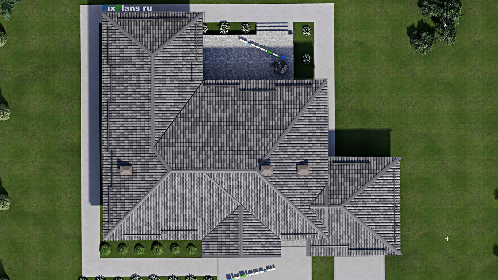 F-6542 - План одноэтажного дома 17 на 17, площадью 270 м² с террасой и 3 спальнями