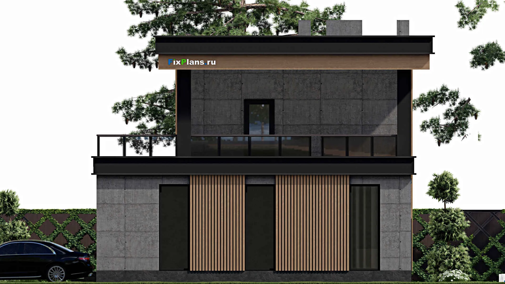 F-1313 - Проект двухэтажного дома 11 на 15, площадью 230 м² с террасой, балконом, гаражом на 1 машину и 3 спальнями