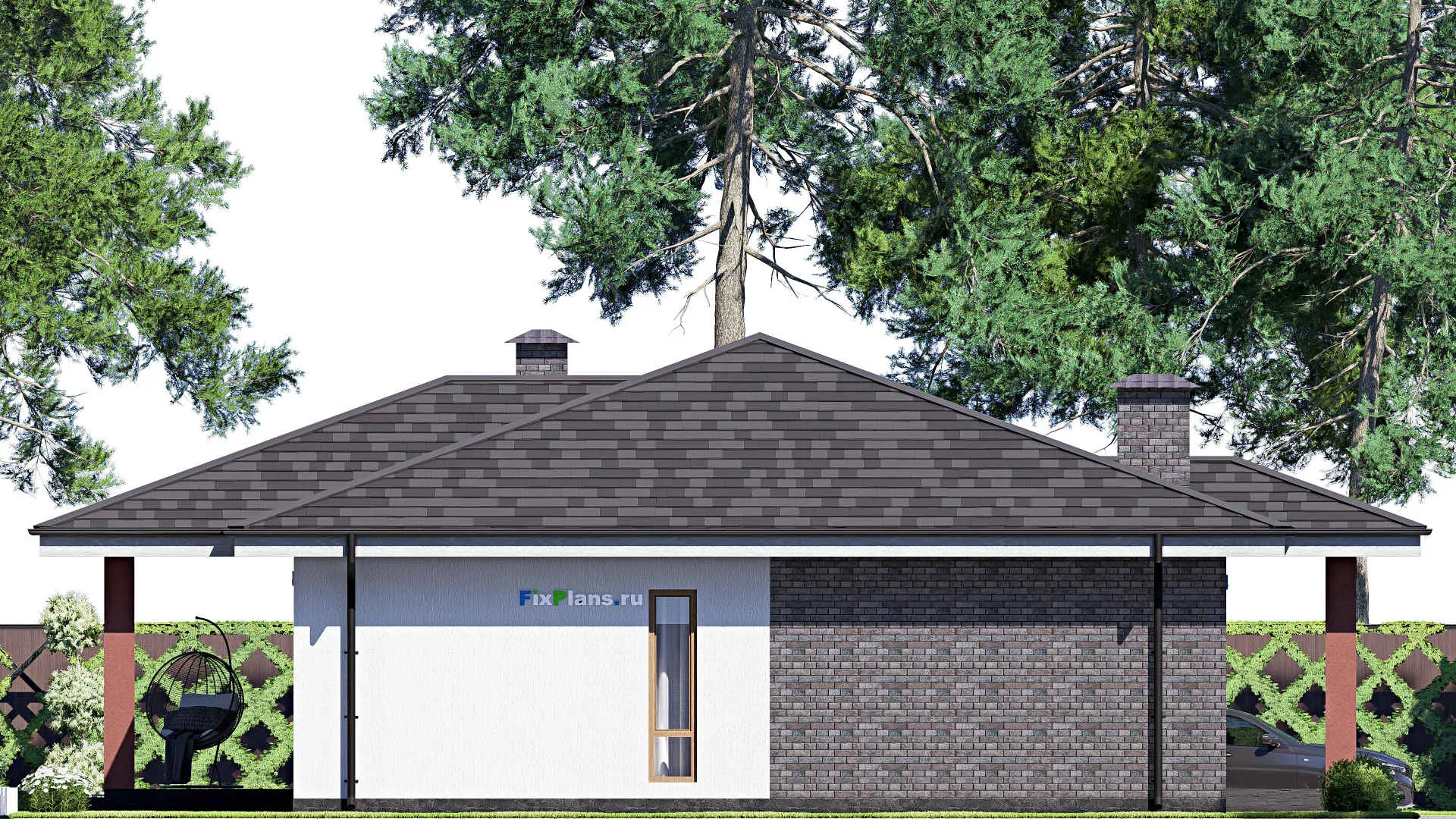 F-18719 - Проект одноэтажного дома 16 на 17, площадью 180 м² с террасой и 3 спальнями