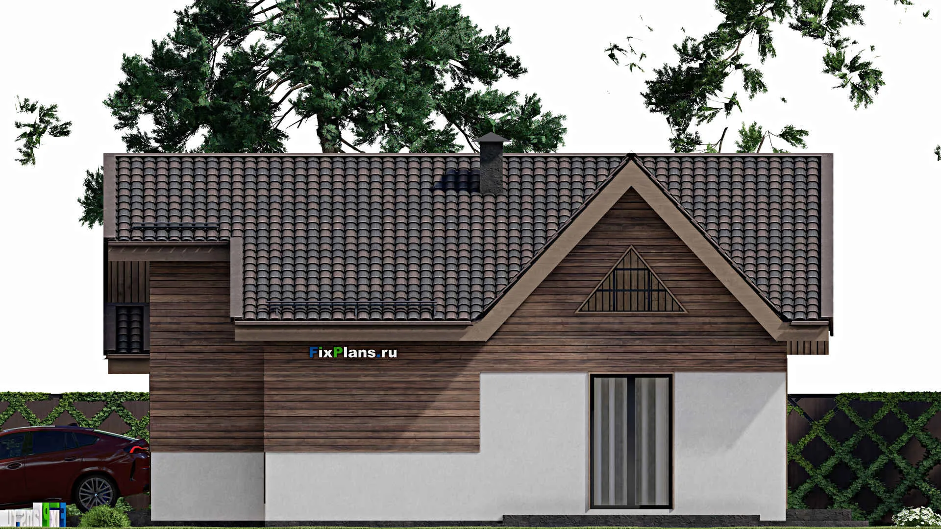 F-6659 - План одноэтажного дома 12 на 22, площадью 190 м² с террасой, гаражом на 2 машины и 3 спальнями