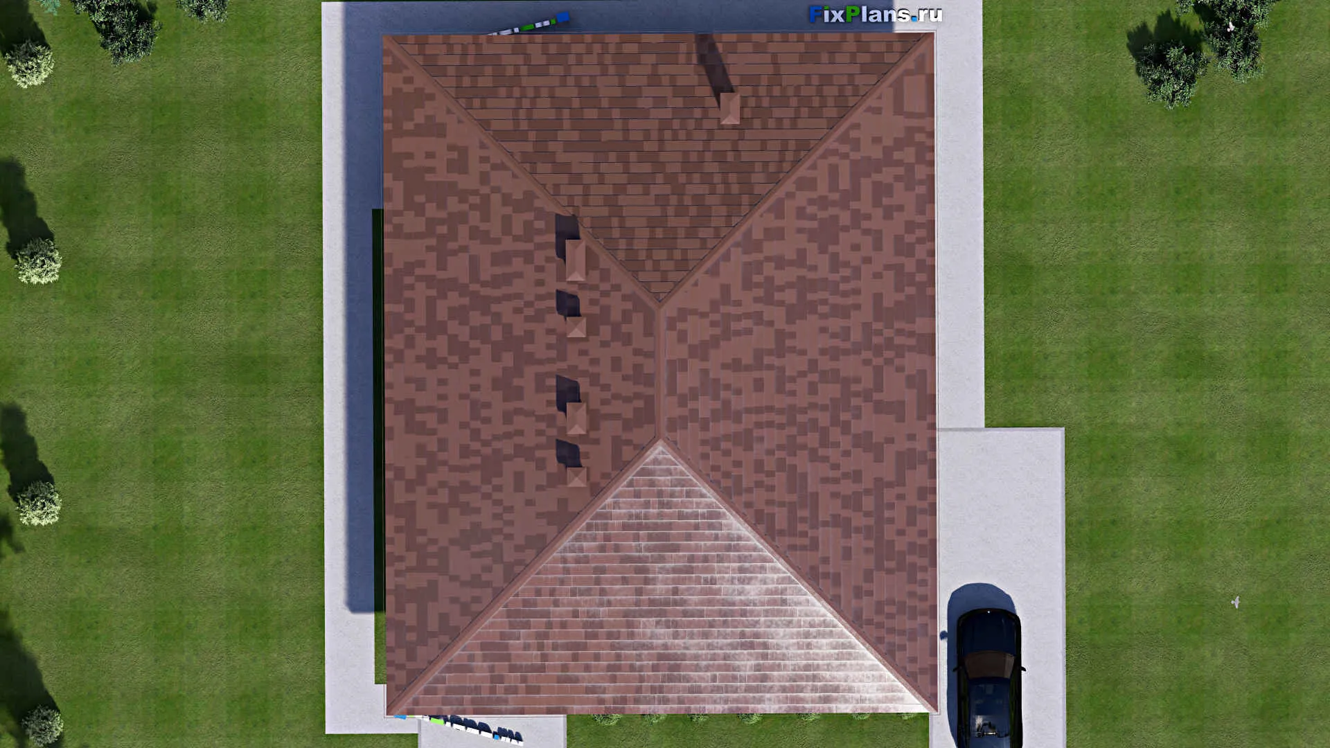 F-15236 - Проект одноэтажного дома 15 на 19, площадью 210 м² с террасой и 4 спальнями