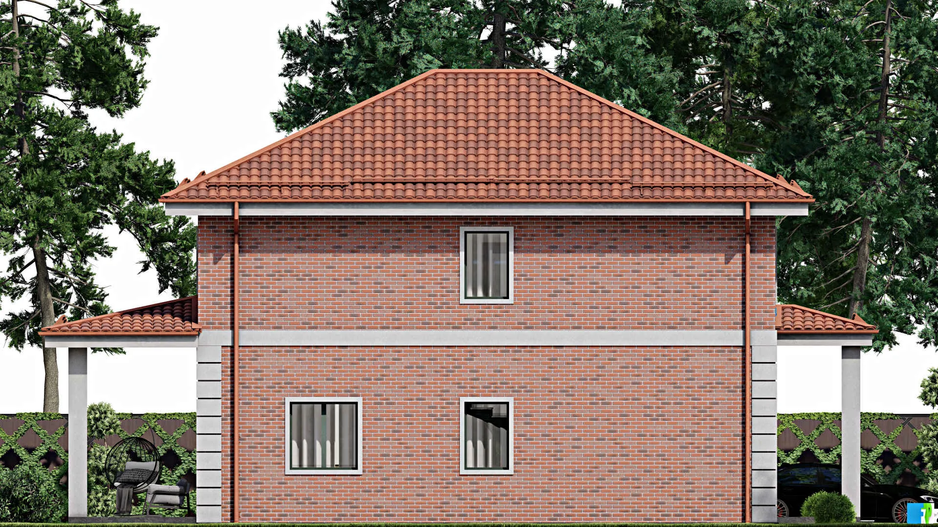 F-9413 - Проект двухэтажного дома 10 на 17, площадью 210 м² с террасой и 5 спальнями